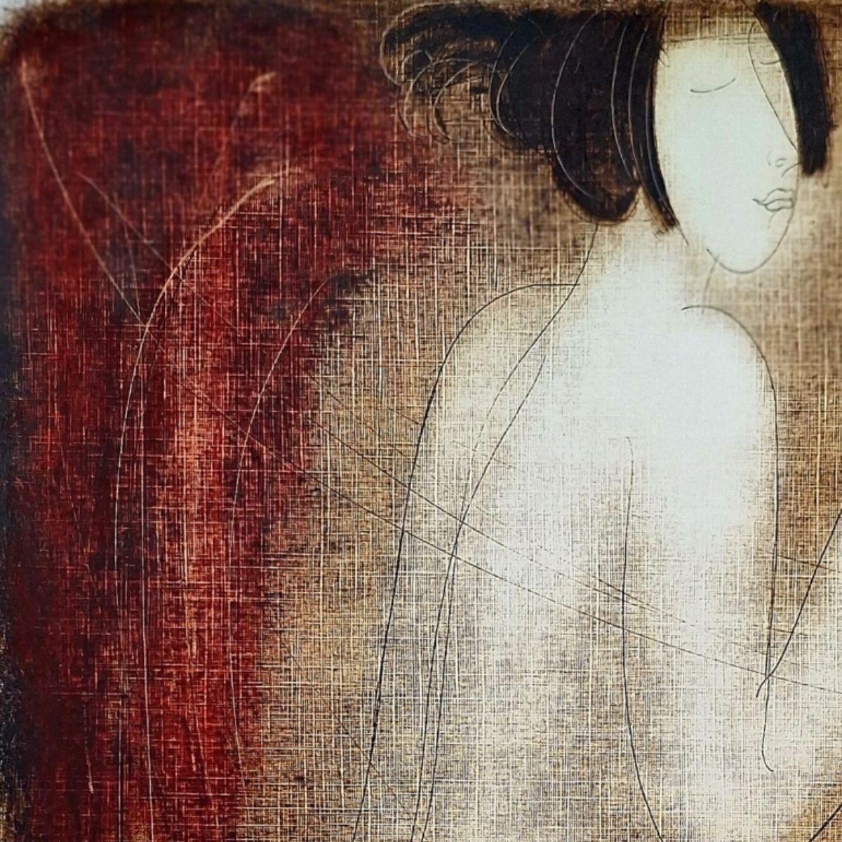 Nackt mit einem Vogel. Zeitgenössischer figurativer Monotypie-Druck, europäischer Künstler im Angebot 2