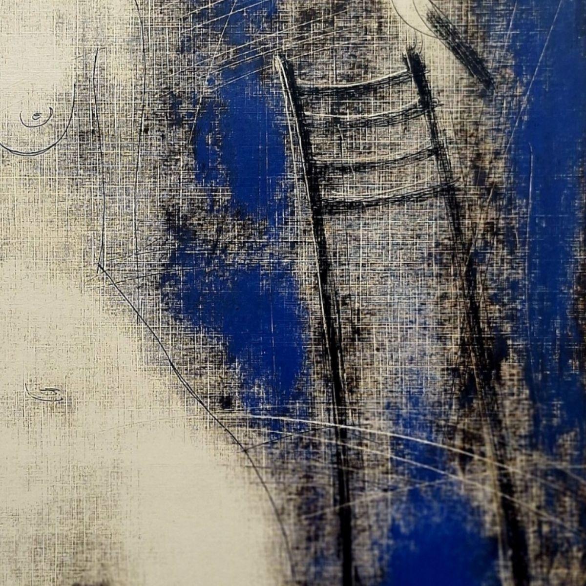 Desnudo con un pájaro. Monotipo figurativo contemporáneo, artista europeo en venta 1