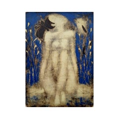 Nude with a birdie. Contemporary Figurative Monotype Print, European artist