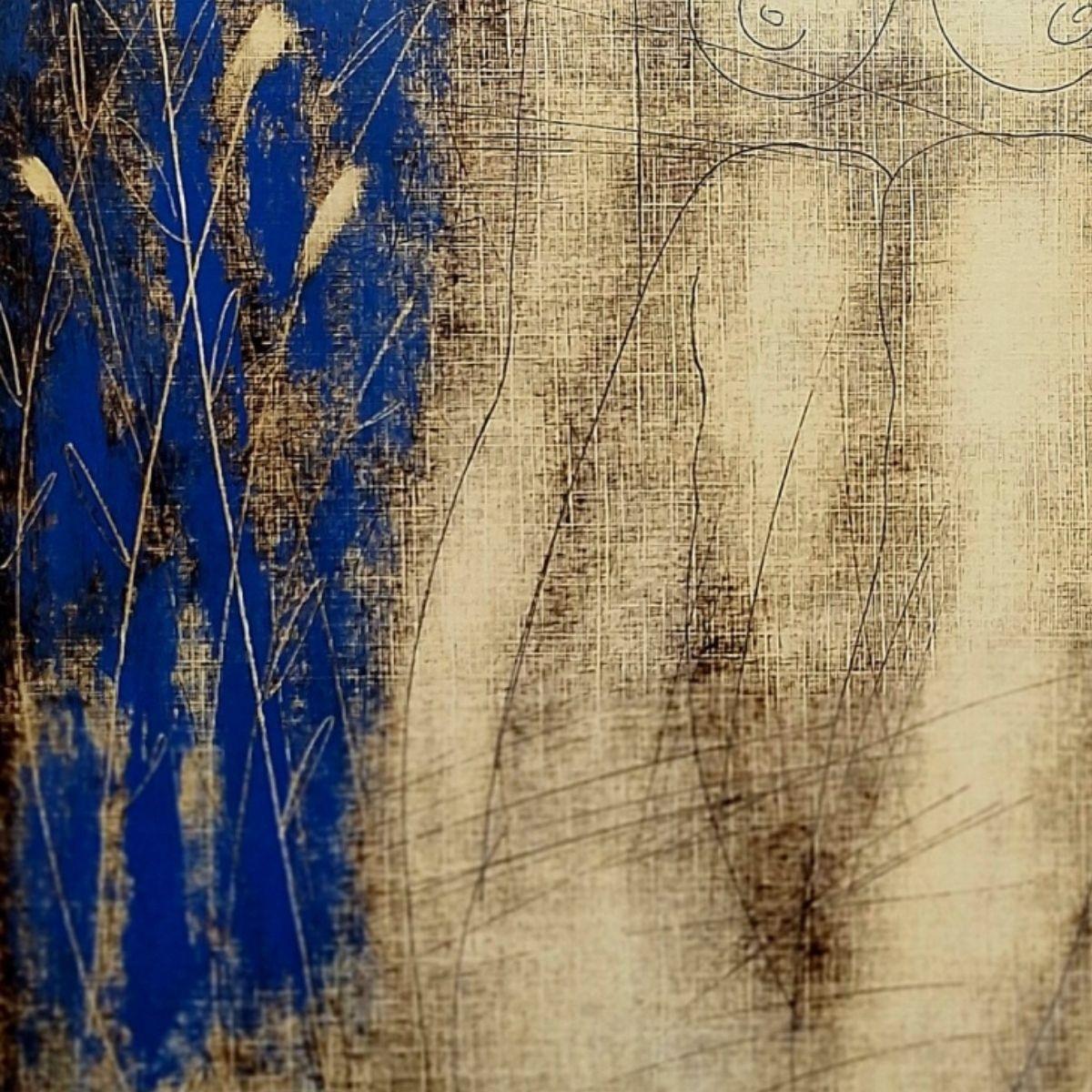 Desnuda con un pajarito. Monotipo figurativo contemporáneo, artista europeo en venta 1