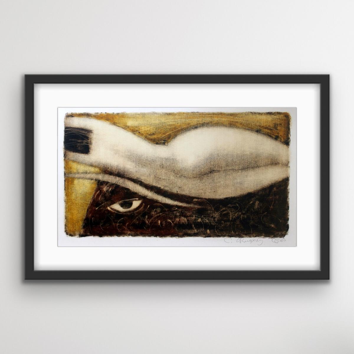 Nude with an eye - XXI Century, Contemporary Figurative Monotype Print, Surreal For Sale 1