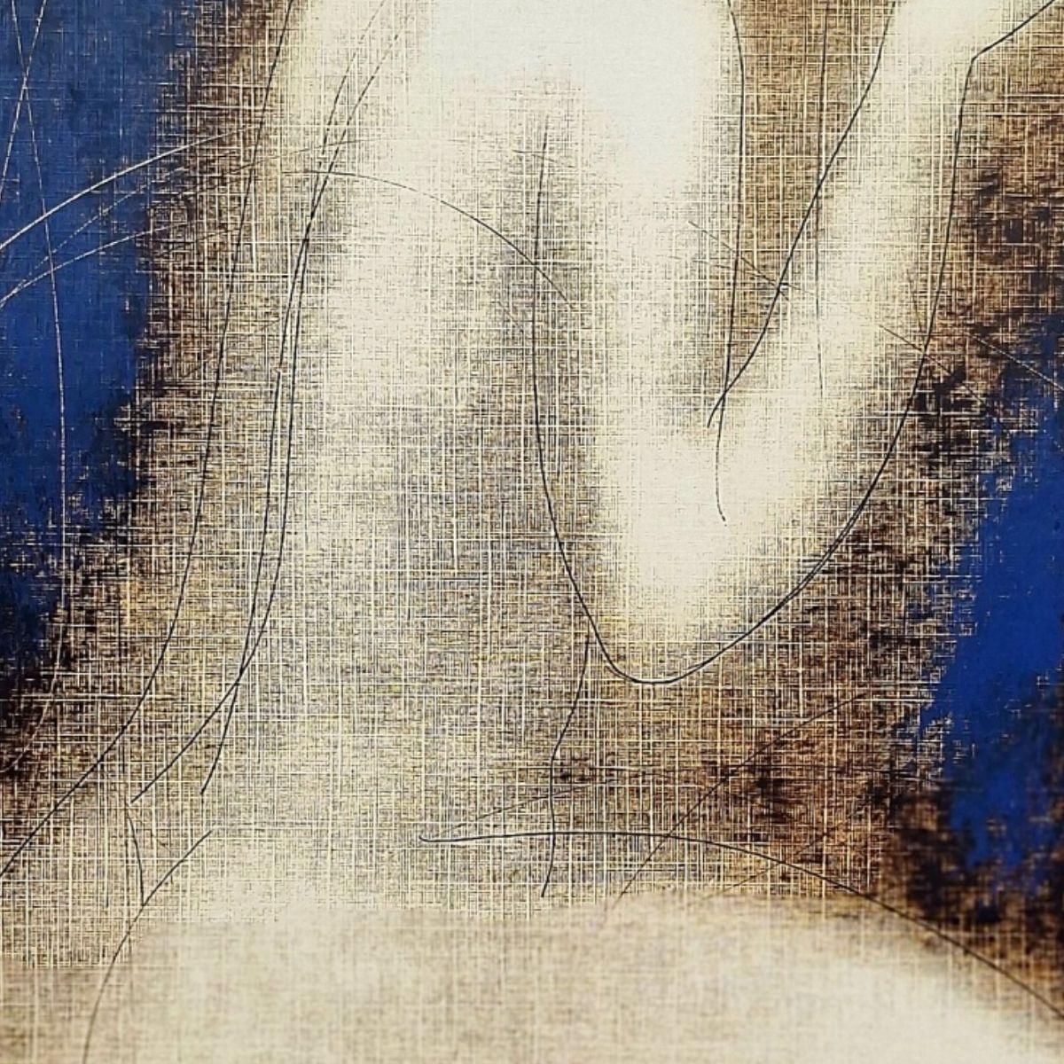 Monotipo contemporáneo de desnudo figurativo del artista bielorruso Siergiej Timochow. El grabado representa a una mujer sentada. La composición es en azul con detalles en negro. Monotipo sobre papel texturado. 

Las obras en monotipo de Timochow