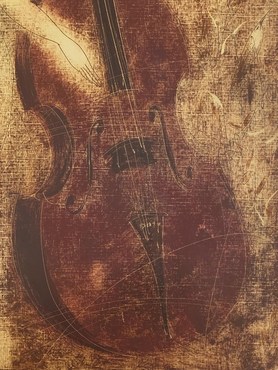 Nude with Double bass. Contemporary Figurative Monotype Print, European artist For Sale 2