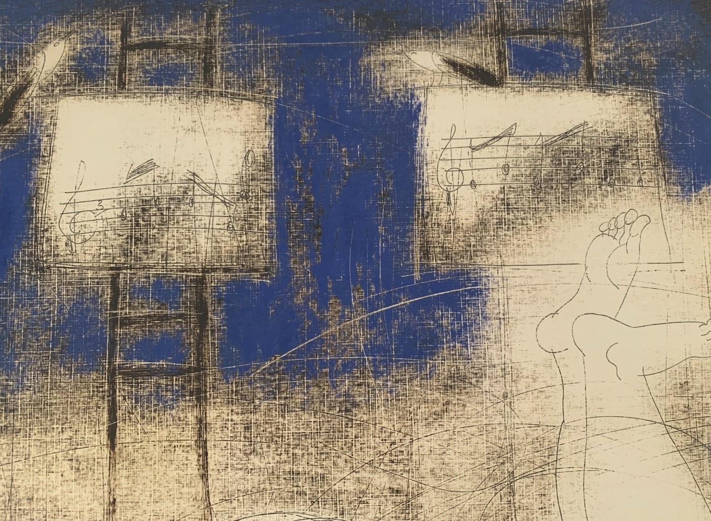 Nudo con musica in sottofondo. Stampa monotipo figurativa, artista europeo - Figurative Print Marrone di Siergiej Timochow