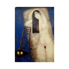 Nudo con mele del paradiso. Stampa monotipo di nudo contemporaneo, artista europeo