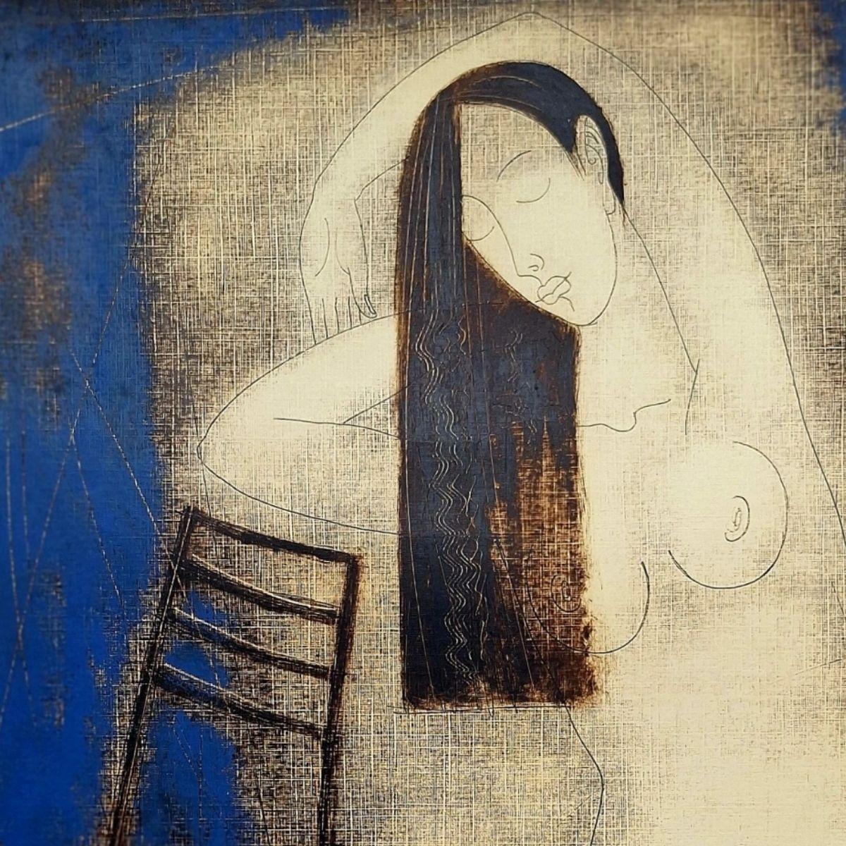 Nackt mit Paradiesäpfeln. Zeitgenössischer Akt Monotypie-Druck, europäischer Künstler im Angebot 1