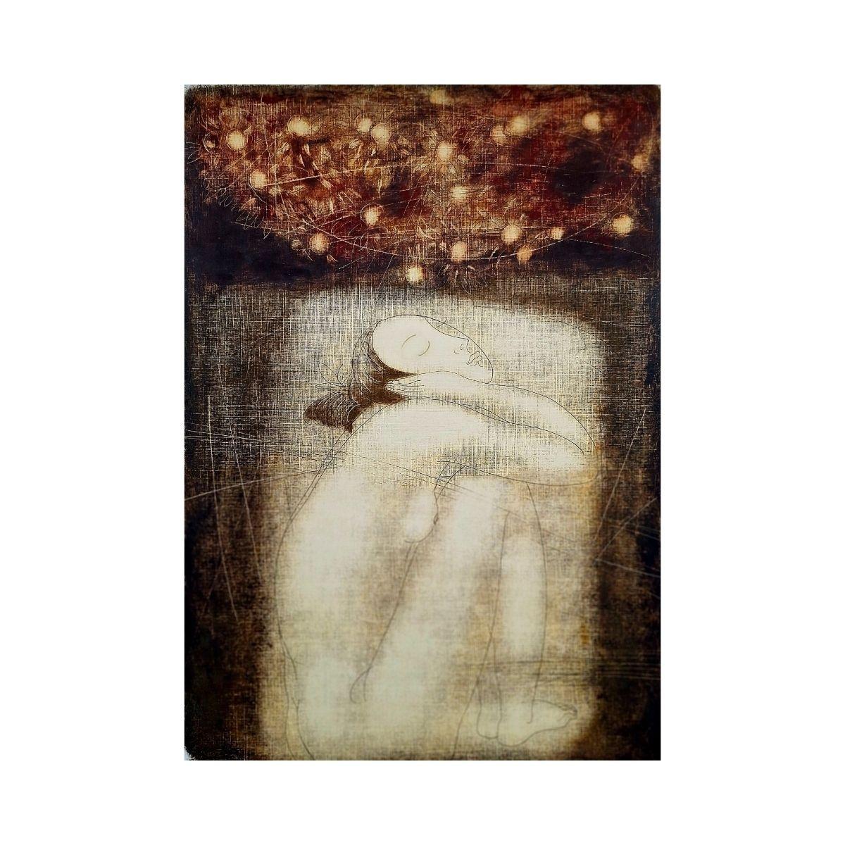 Nackt mit Paradiesäpfeln. Zeitgenössischer Akt Monotypie-Druck, europäischer Künstler – Print von Siergiej Timochow