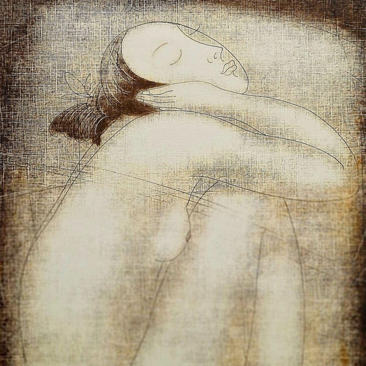 Nackt mit Paradiesäpfeln. Zeitgenössischer Akt Monotypie-Druck, europäischer Künstler im Angebot 1