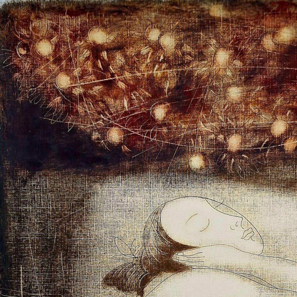 Nackt mit Paradiesäpfeln. Zeitgenössischer Akt Monotypie-Druck, europäischer Künstler im Angebot 2