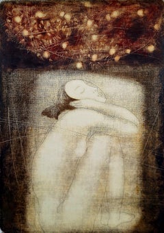 Nude with paradise apples. Contemporary Nude Monotype Print, European artist