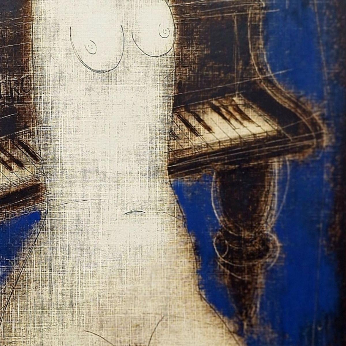 Desnudo con piano. Monotipo Contemporáneo Desnudo Figurativo, artista europeo en venta 3
