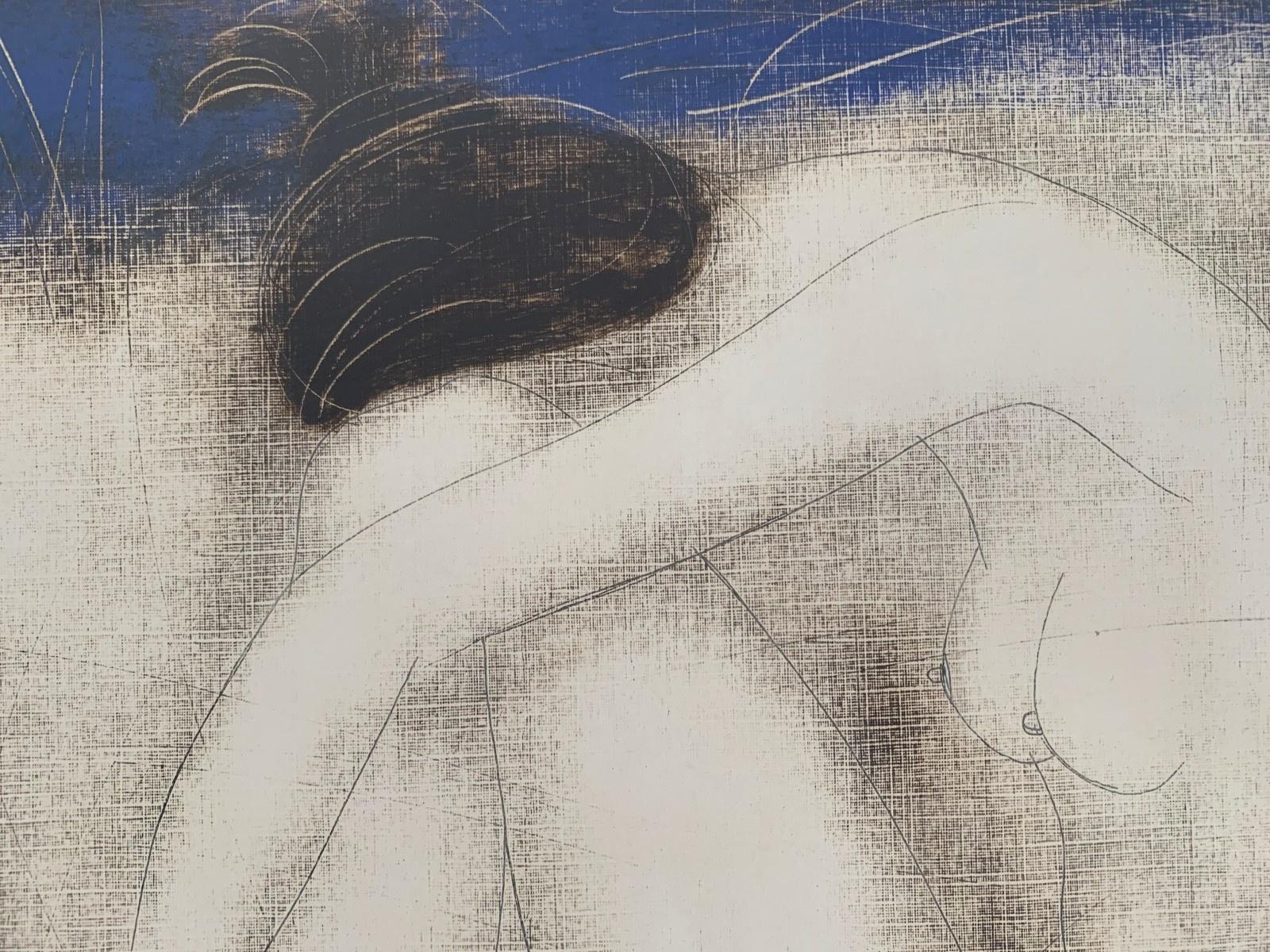 Nackt mit Schlauch. Contemporary Figurative Nude Monotype Print, europäischer Künstler (Braun), Nude Print, von Siergiej Timochow