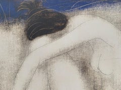 Nude with tube. Contemporary Figurative Nude Monotype Print, European artist