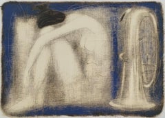 Nackt mit Schlauch. Contemporary Figurative Nude Monotype Print, europäischer Künstler