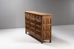 Sierra de Cuenca Buffet in Relief-Carved Oak, Spain, 1940s