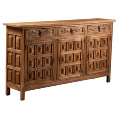 Sierra de Cuenca Buffet in Relief-Carved Oak, Spain, 1940s