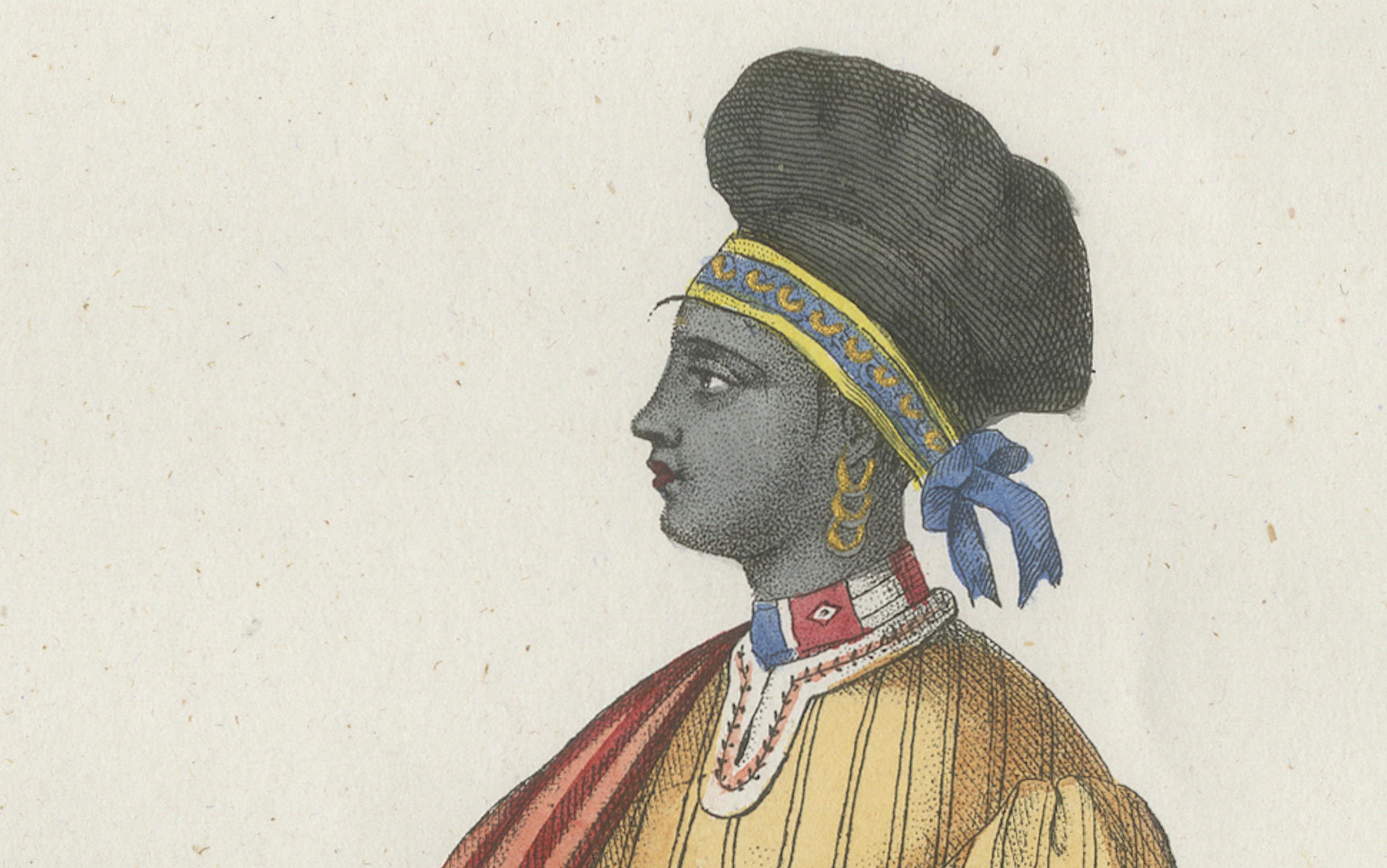 Sierra Leone Woman Costume Print – Antique Hand-Colored Lithograph, 1854 In Good Condition For Sale In Langweer, NL