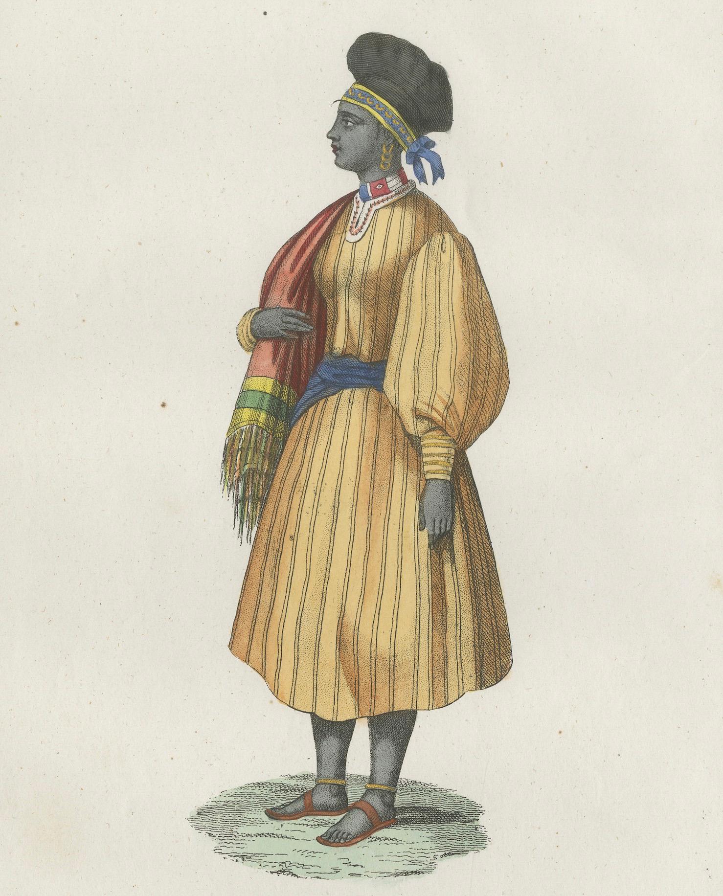 19th Century Sierra Leone Woman Costume Print – Antique Hand-Colored Lithograph, 1854 For Sale
