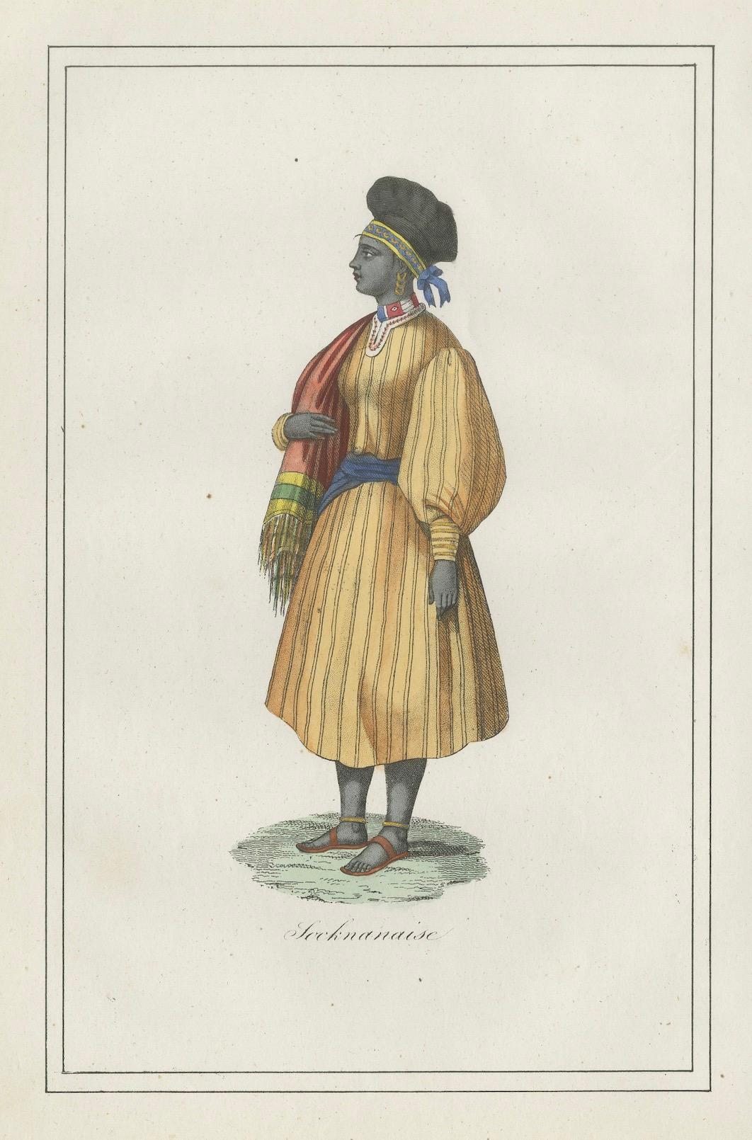 Paper Sierra Leone Woman Costume Print – Antique Hand-Colored Lithograph, 1854 For Sale