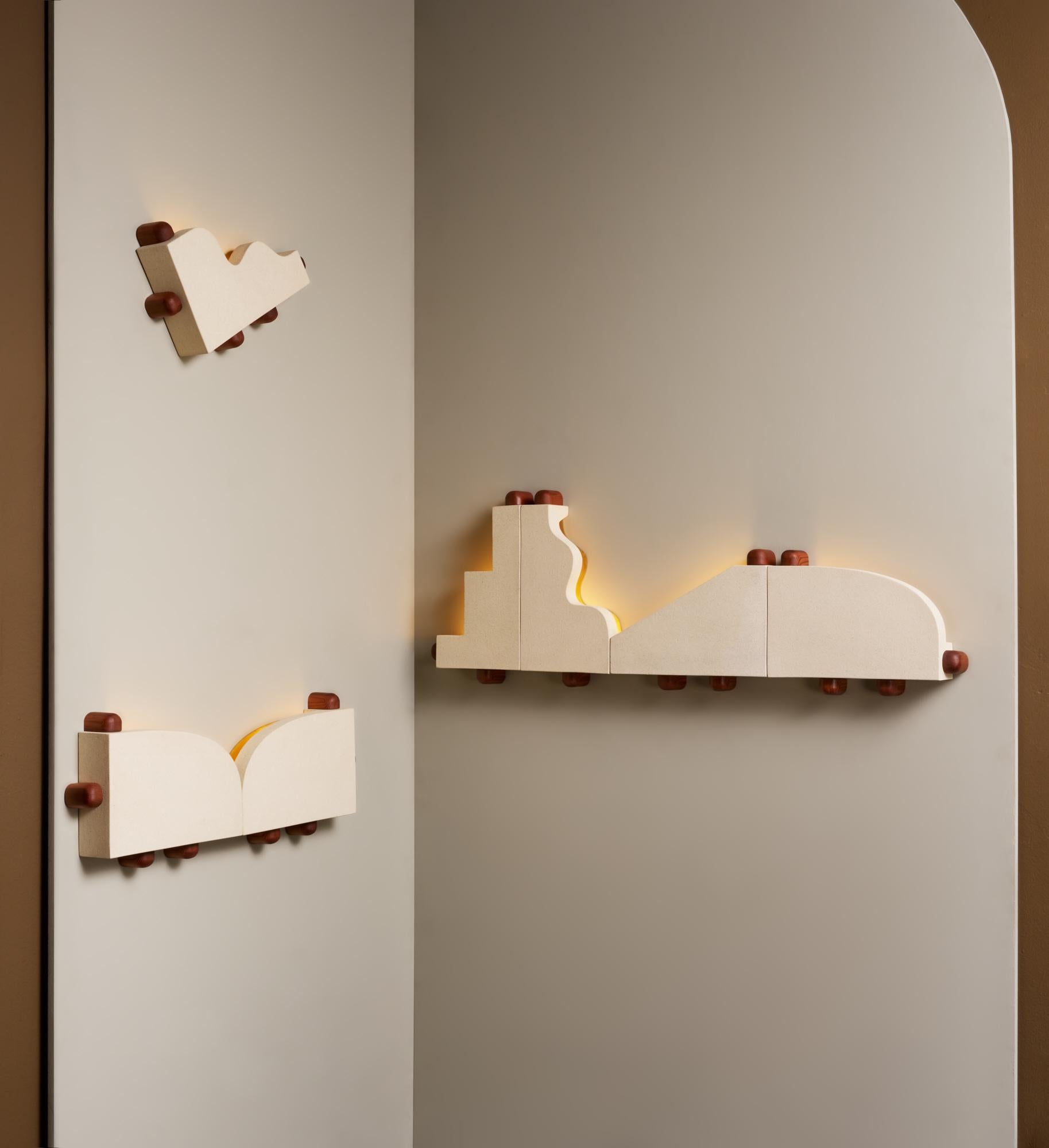 American Sierra Sconces in Ceramic, Wood and Brass by Piscina - H2 For Sale