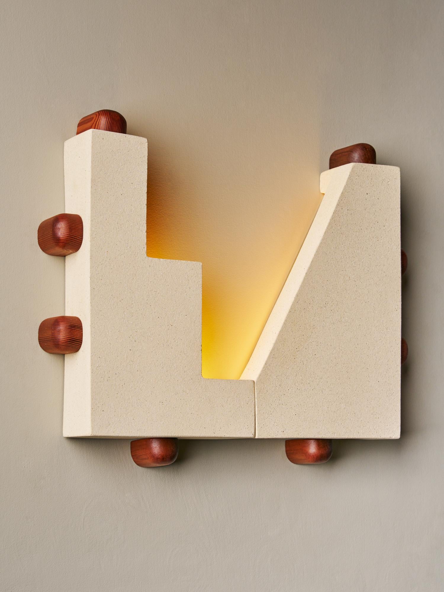 Sierra Sconces in Ceramic, Wood and Brass by Piscina - H2 In New Condition For Sale In Brooklyn, NY