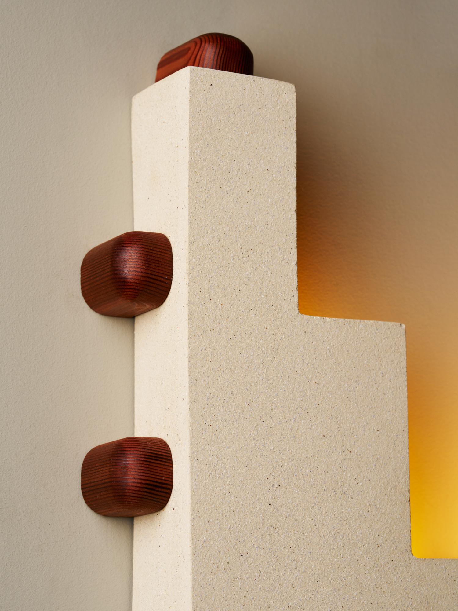 Contemporary Sierra Sconces in Ceramic, Wood and Brass by Piscina - H2 For Sale