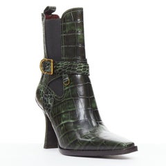 SIES MARJAN 2025 Naomy green croco embossed leather gold buckle ankle boots EU39