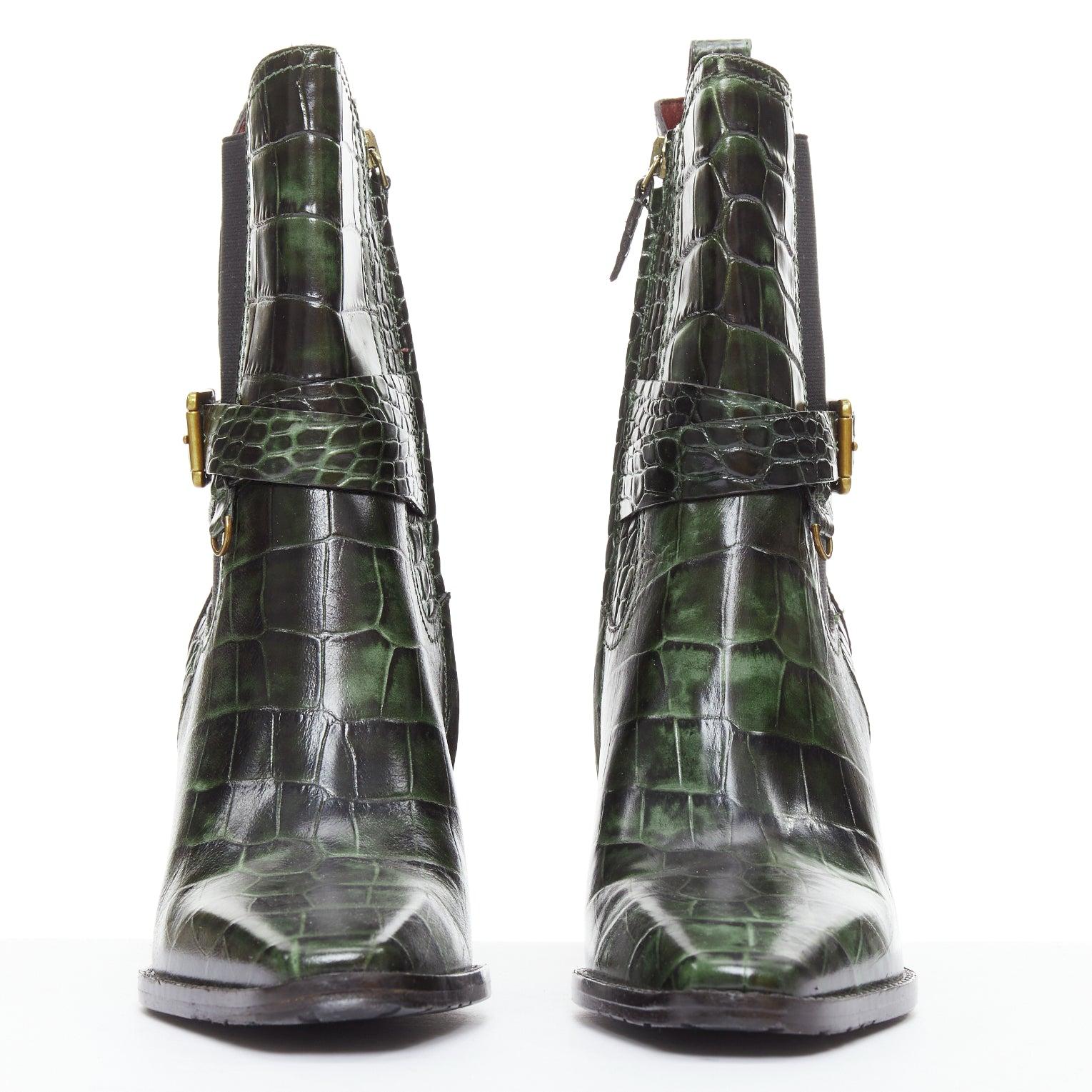Noir SIES MARJAN 2025 Greene & Greene vert cuir gaufré boucle dorée bottines EU39 en vente