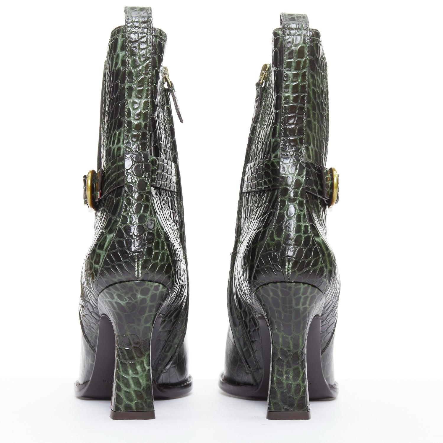 SIES MARJAN 2025 Greene & Greene vert cuir gaufré boucle dorée bottines EU39 Pour femmes en vente