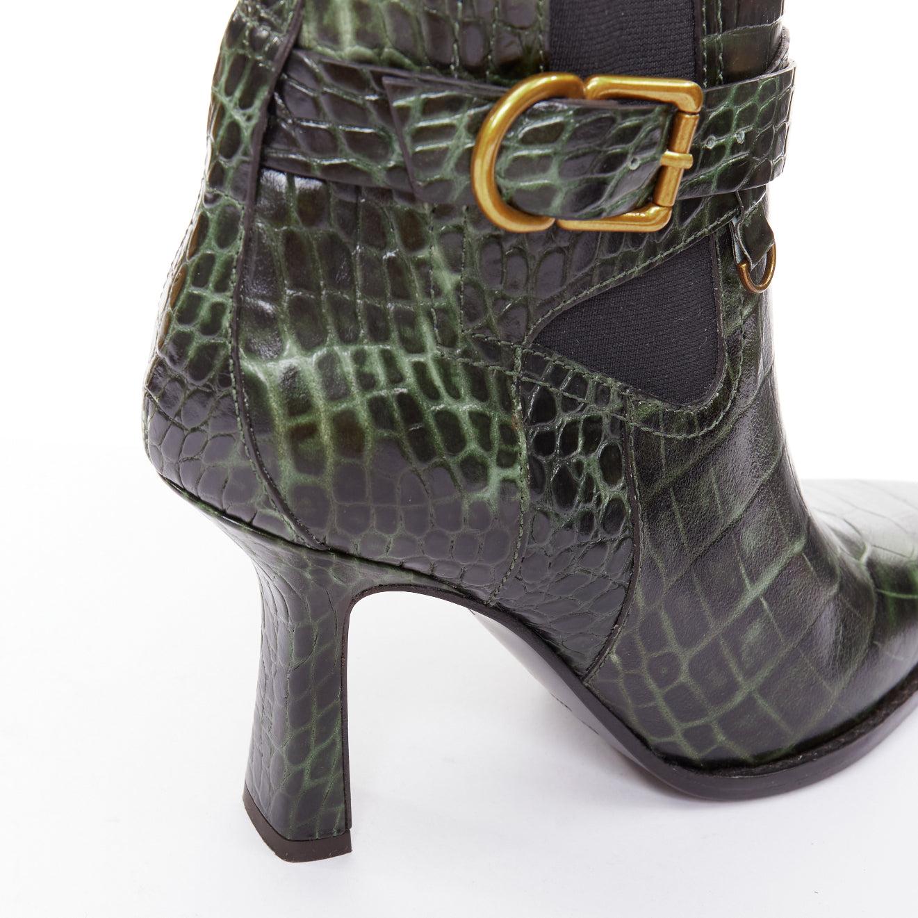 SIES MARJAN 2025 Greene & Greene vert cuir gaufré boucle dorée bottines EU39 en vente 3