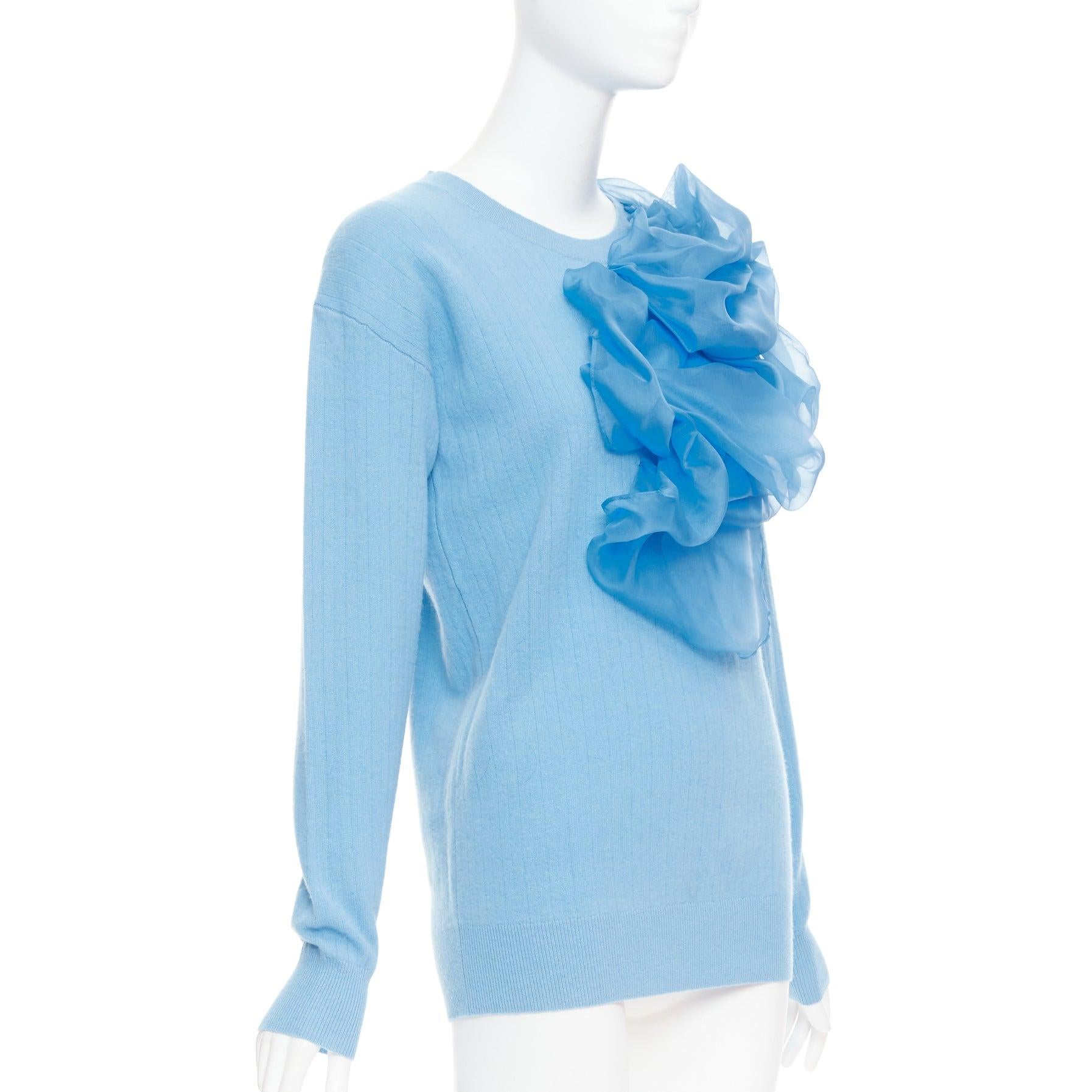 Blue SIES MARJAN Awa b/lue cashmere wool organza rosette ruffle sweater XS For Sale