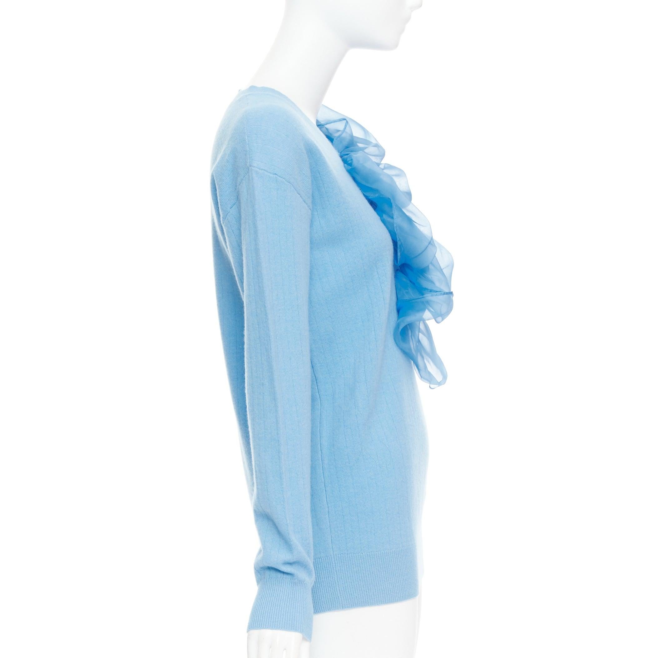 SIES MARJAN Awa b/lue cashmere wool organza rosette ruffle sweater XS In Excellent Condition For Sale In Hong Kong, NT