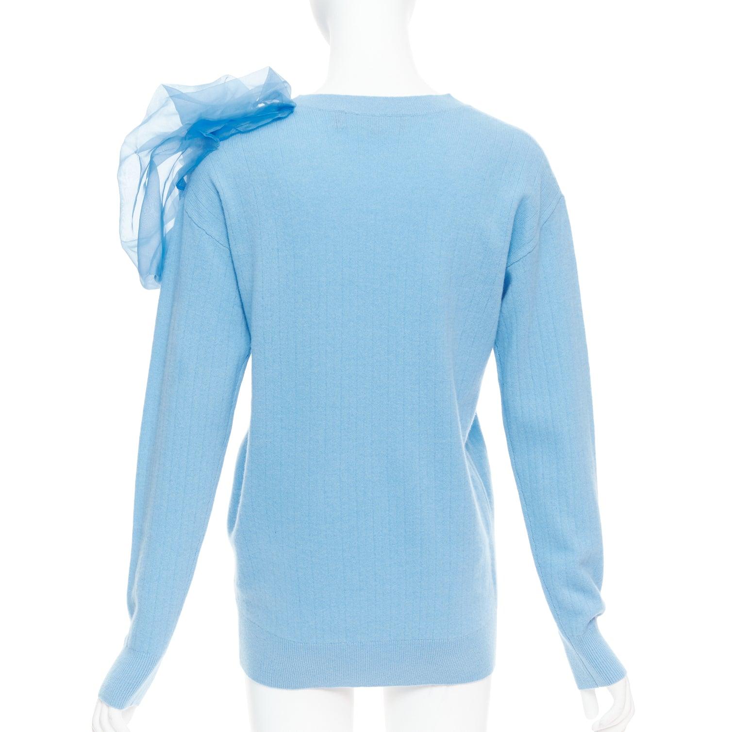Women's SIES MARJAN Awa b/lue cashmere wool organza rosette ruffle sweater XS For Sale