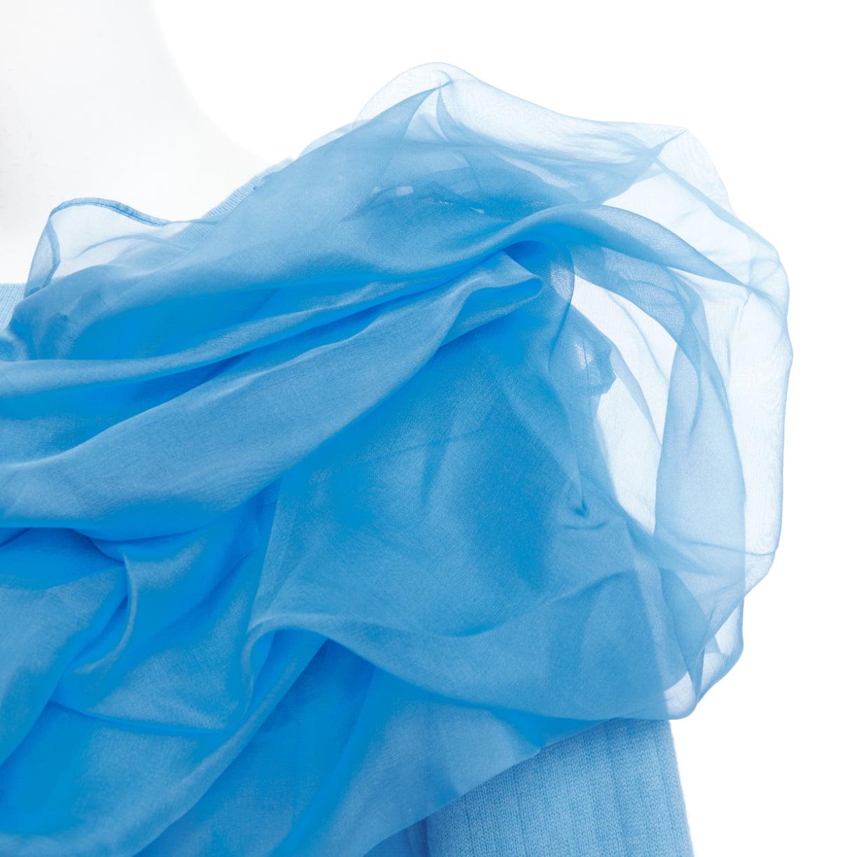 SIES MARJAN Awa b/lue cashmere wool organza rosette ruffle sweater XS For Sale 2