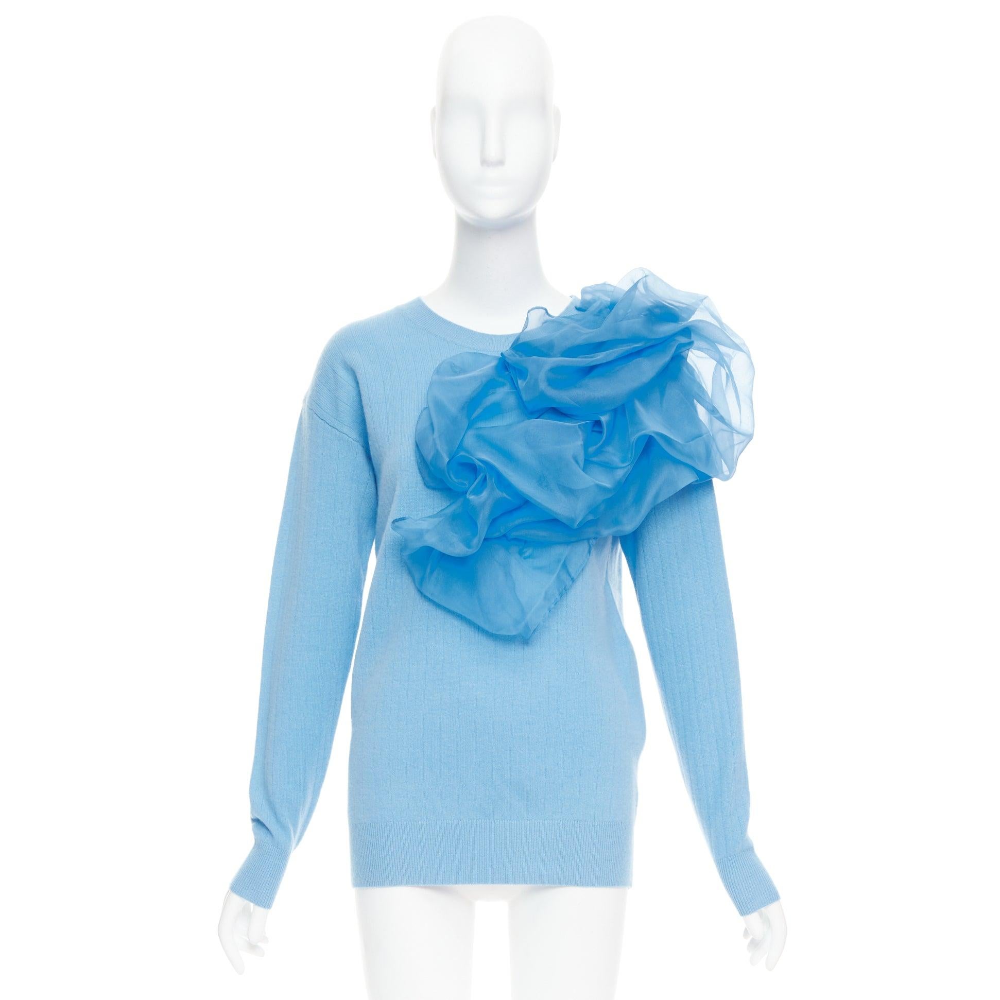 SIES MARJAN Awa b/lue cashmere wool organza rosette ruffle sweater XS For Sale 4