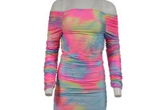 Sies Marjan Off Shoulder Dress Size 4 Jolene Pink Tie Dye Glitter Ruching