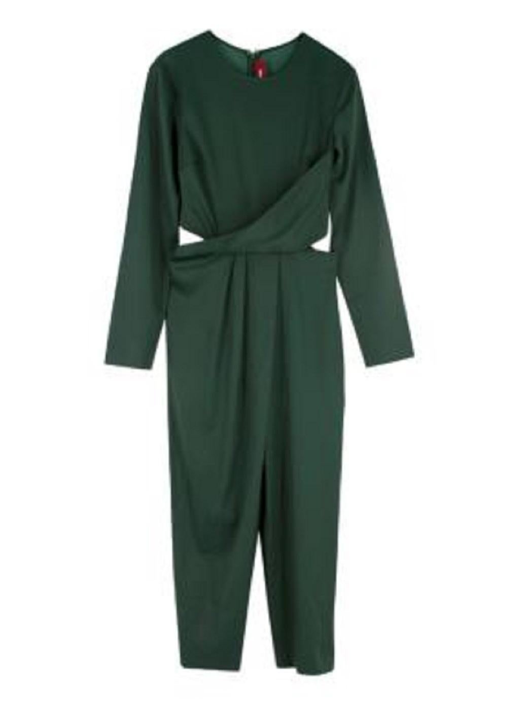 Sies Marjan Pia Bottle Green Satin Cut-Out Waist Jumpsuit

- Stunning deep bottle green fluid fabric
- Round neck, long sleeve
- Twisted waist detail, with side cut-outs
- Wide, slightly cropped leg
- Concealed back zip fastening
- Fully lined in