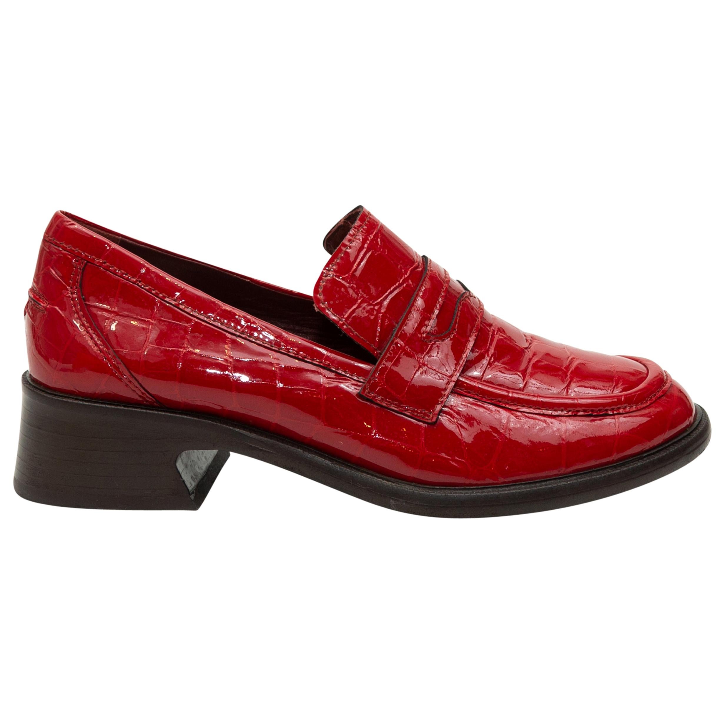Sies Marjan Red Patent Leather Heeled Loafers