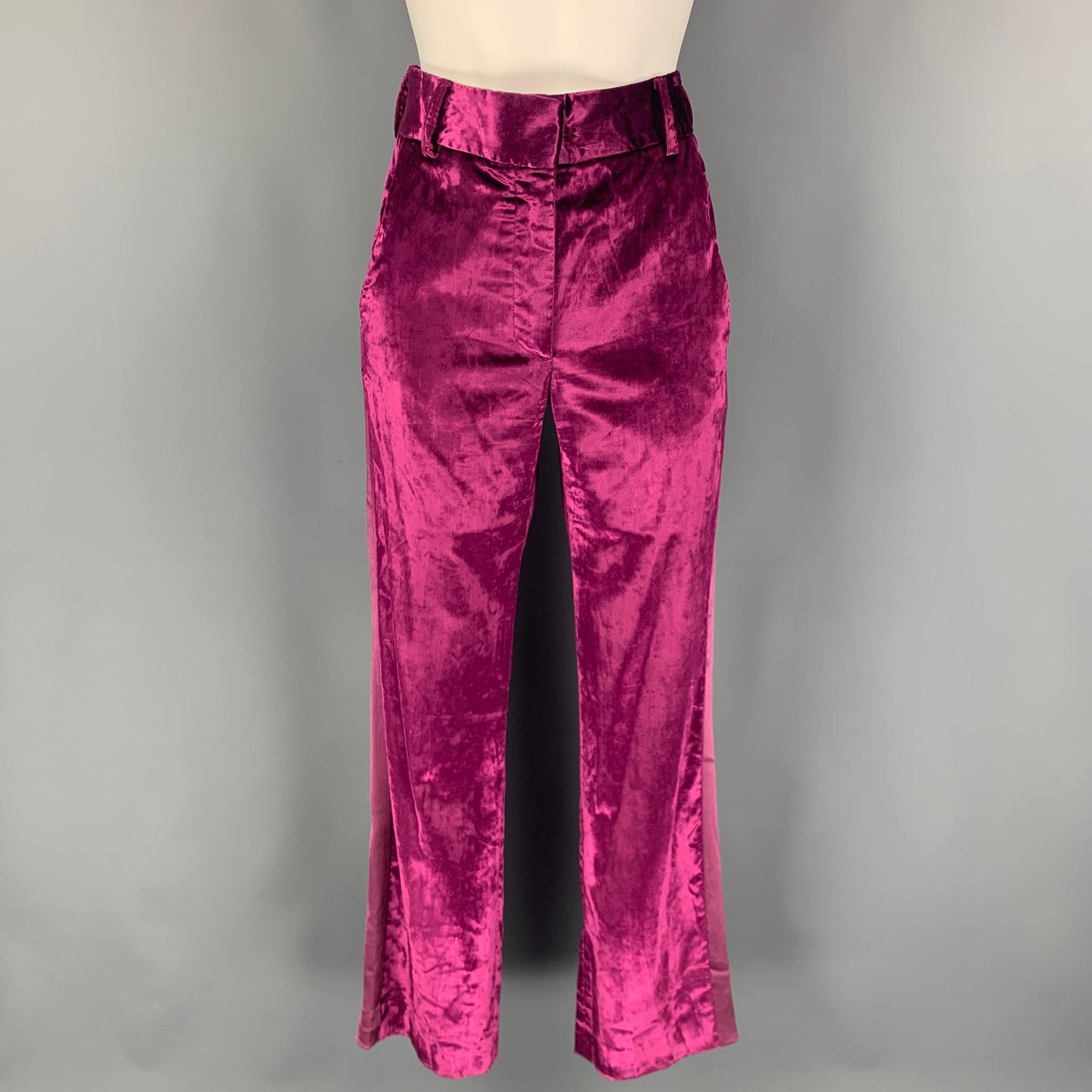 Women's SIES MARJAN Size 2 Magenta Cotton Viscose Velvet Notch Lapel Pants Suit