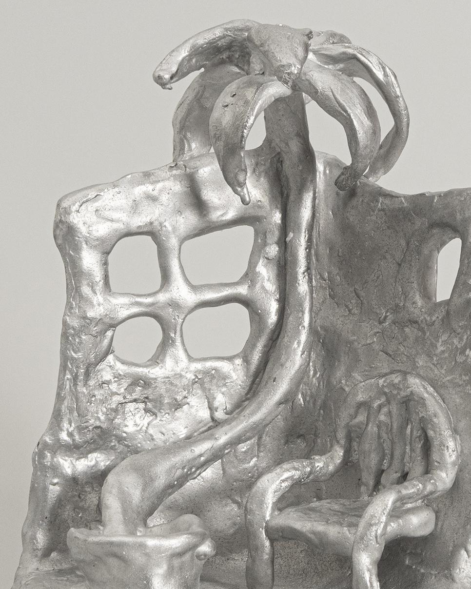 Dutch Handmade Aluminium cast sculptural candle holder depicting 'Siesta' For Sale