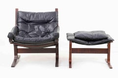 Fauteuil en cuir et pouf "Siesta" d'Ingmar Relling, années 1960