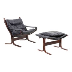 Fauteuil en cuir et pouf "Siesta" d'Ingmar Relling, années 1960