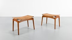 Sigfred Omann, Pair of Stools in Oak and Cane for Ølholm Møbelfabrik. Denmark