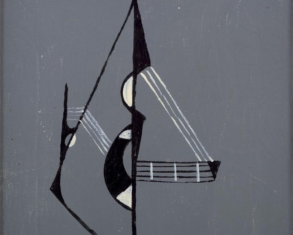 Moderne Sigfrid Bhamba, artiste suédois répertorié.  Huile sur toile. Composition cubiste. en vente