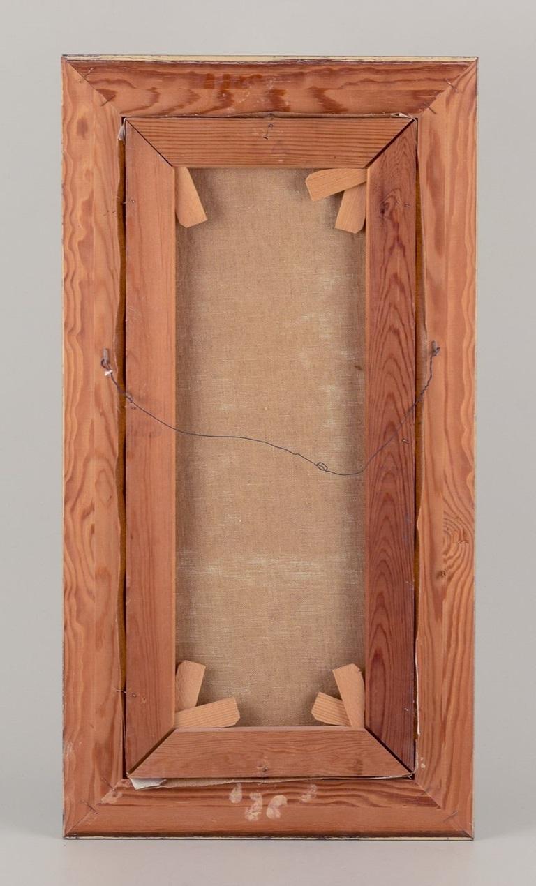 Milieu du XXe siècle Sigfrid Bhamba, artiste suédois répertorié.  Huile sur toile. Composition cubiste. en vente