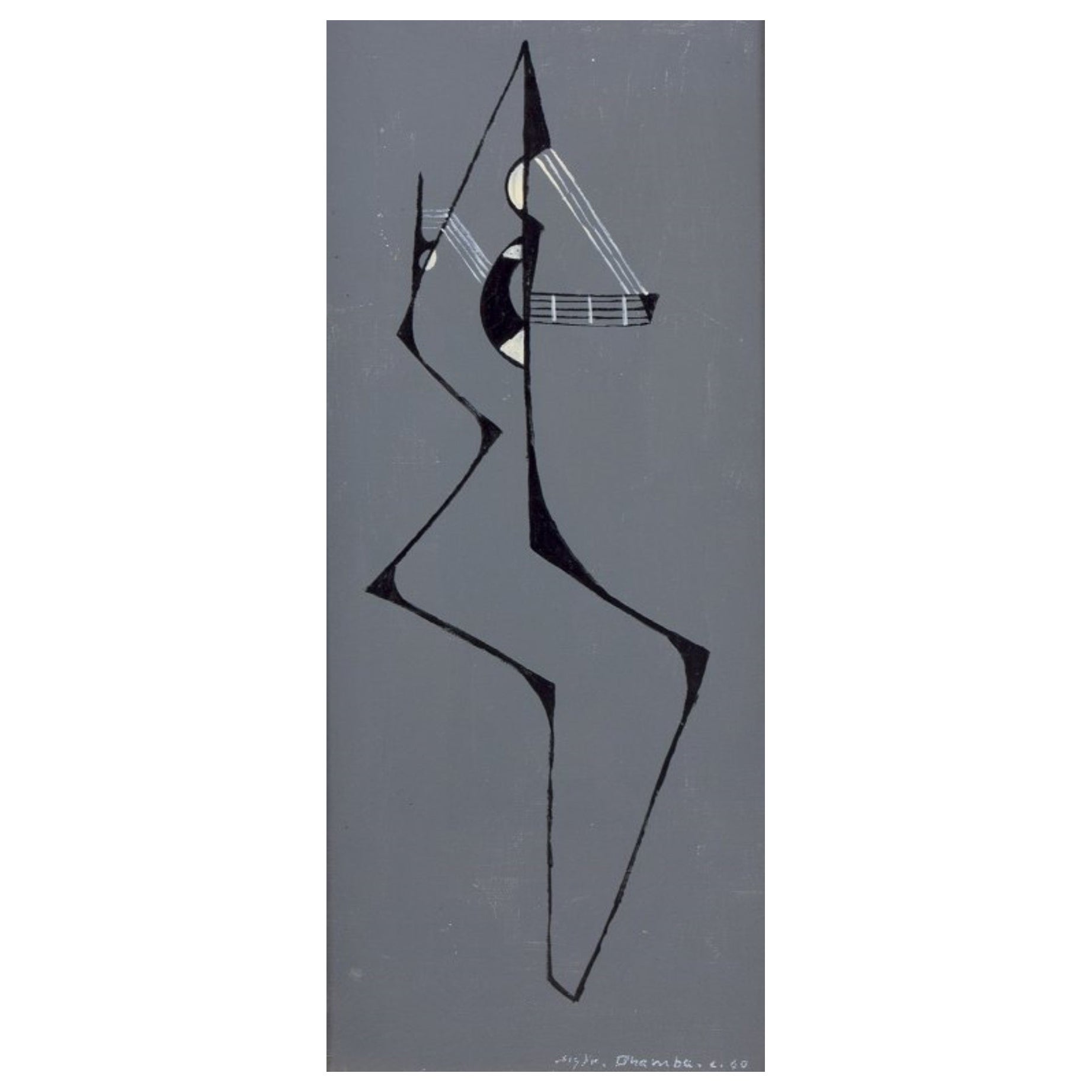 Sigfrid Bhamba, artiste suédois répertorié.  Huile sur toile. Composition cubiste. en vente