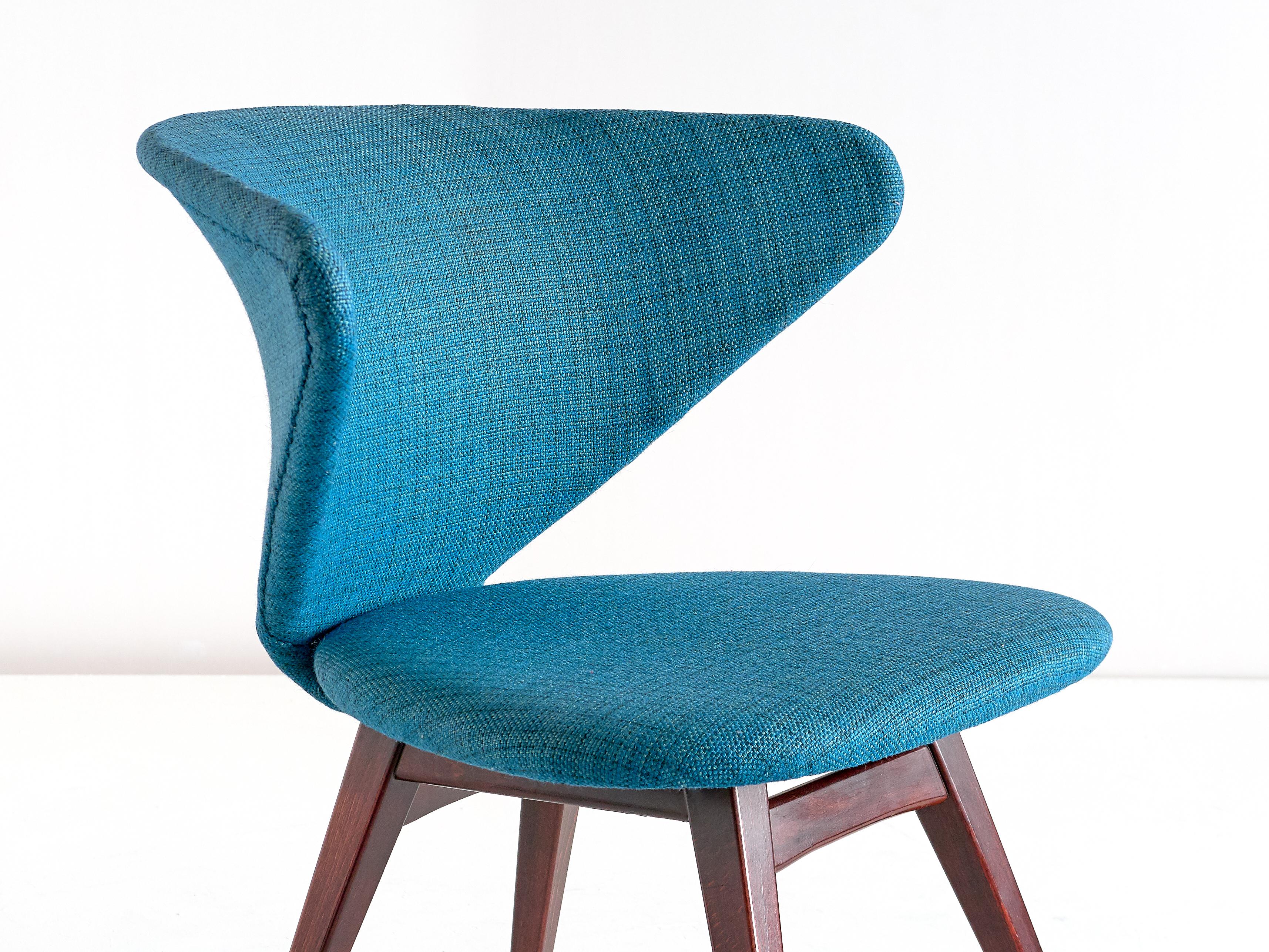 Mid-20th Century Sigfrid Ljungqvist Wing Shaped Chair, Petrol Blue Fabric and Beech, Sweden, 1958 For Sale