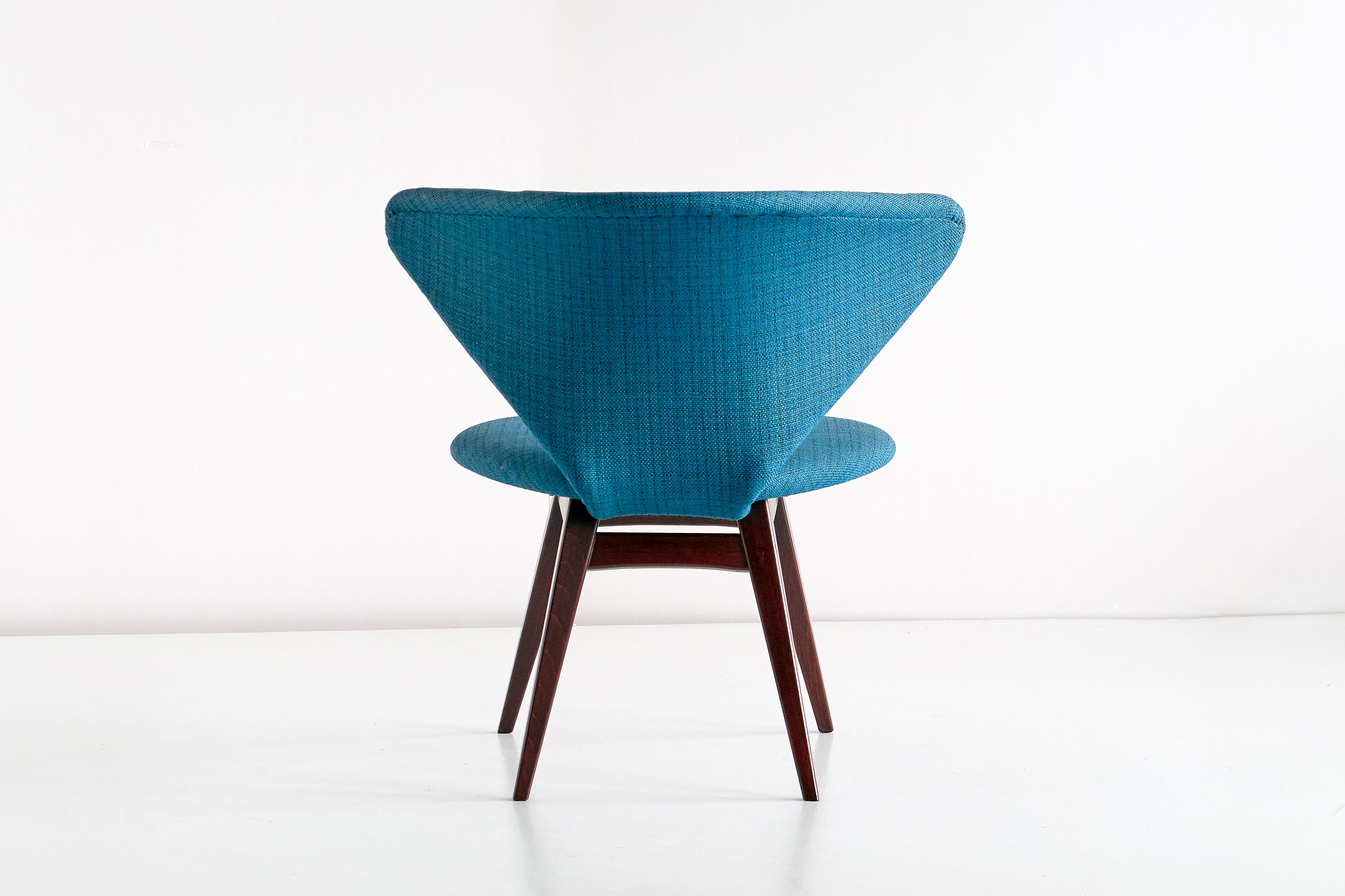Sigfrid Ljungqvist Wing Shaped Chair, Petrol Blue Fabric and Beech, Sweden, 1958 For Sale 1