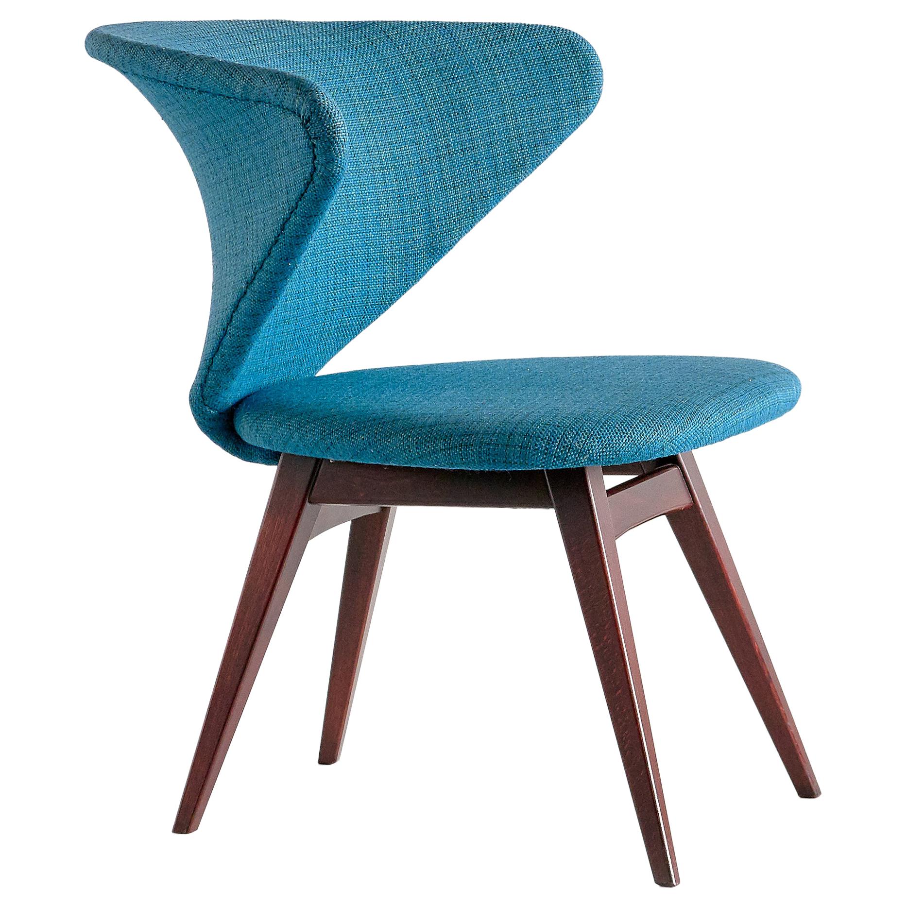 Sigfrid Ljungqvist Wing Shaped Chair, Petrol Blue Fabric and Beech, Sweden, 1958 For Sale