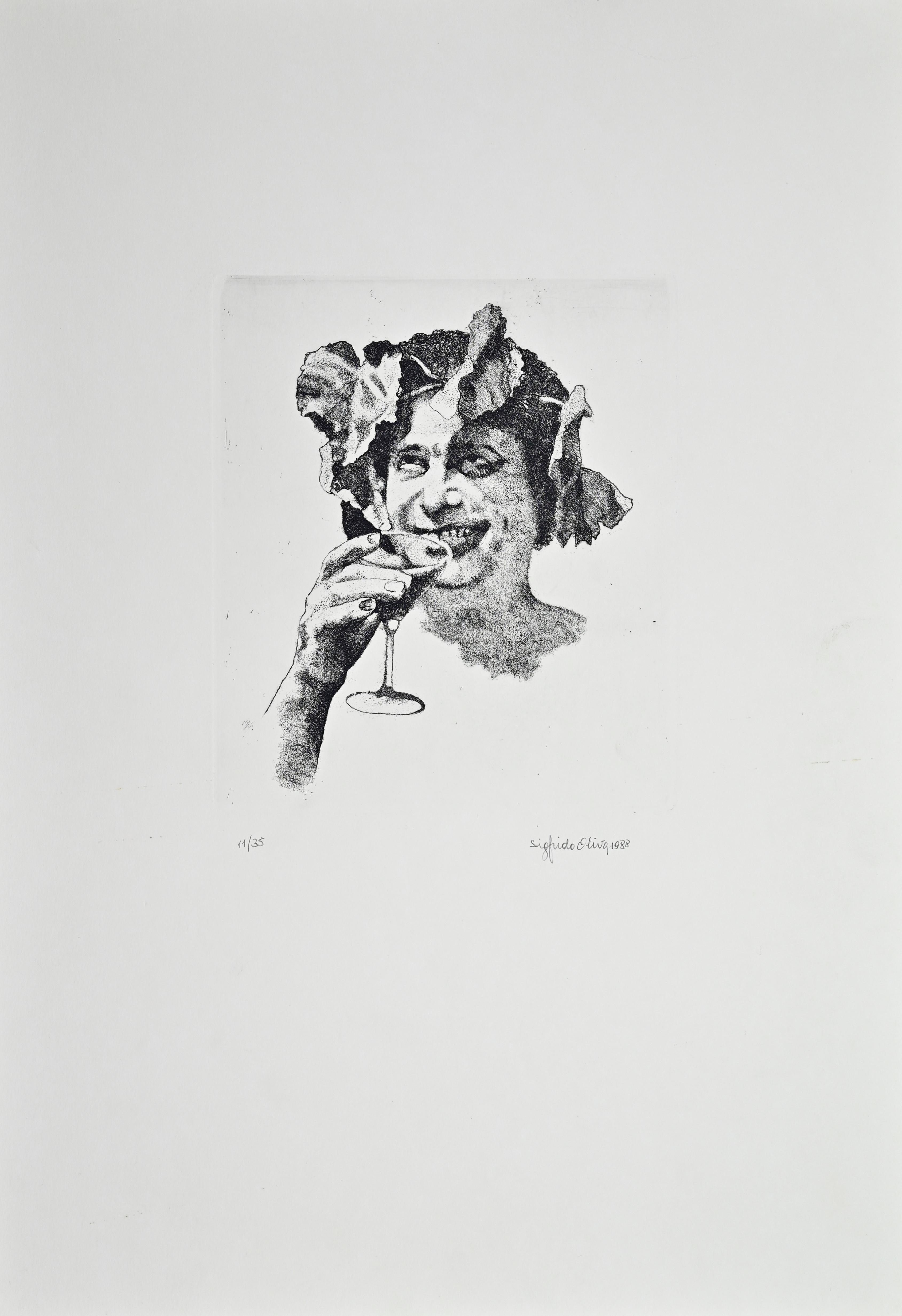 Bacchus - Etching by Sigfrido Oliva - 1988